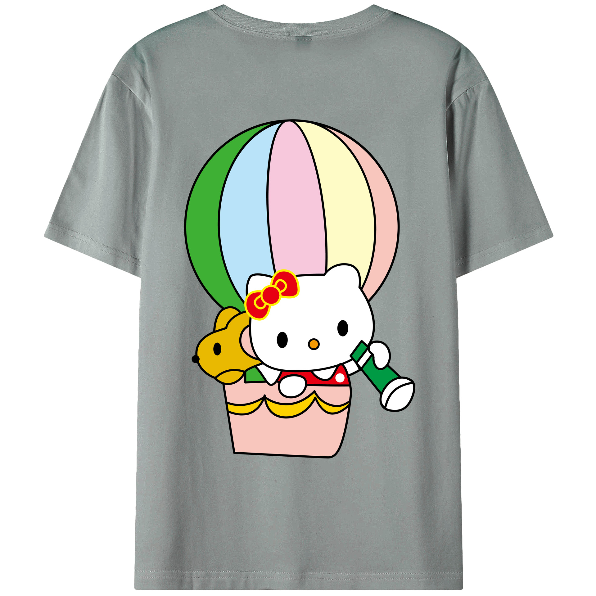 （画像用） Hello Kitty ハローキティ 綿100％ メンズ半袖Tシャツ（バックプリント） 通気性